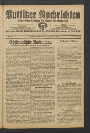 Putlitzer Nachrichten vom 24.02.1940