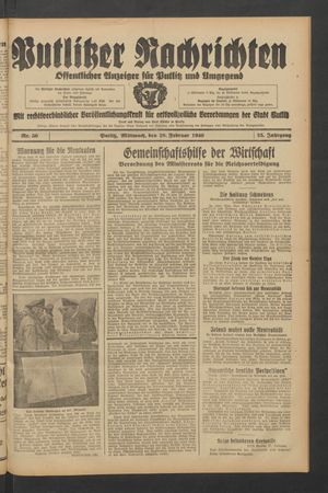 Putlitzer Nachrichten vom 28.02.1940