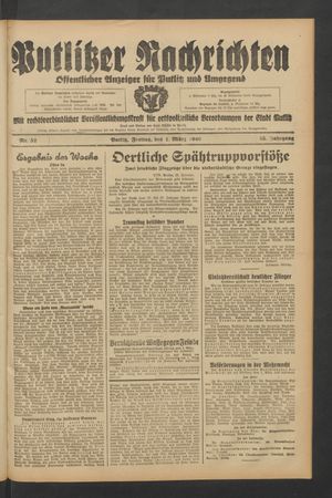 Putlitzer Nachrichten vom 01.03.1940