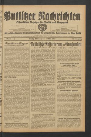 Putlitzer Nachrichten vom 06.03.1940