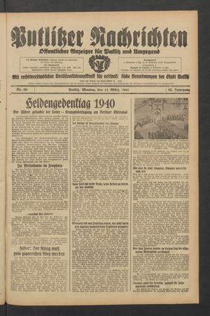 Putlitzer Nachrichten vom 11.03.1940