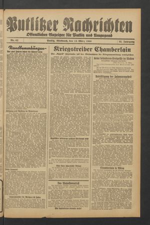 Putlitzer Nachrichten vom 13.03.1940