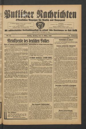 Putlitzer Nachrichten vom 15.03.1940