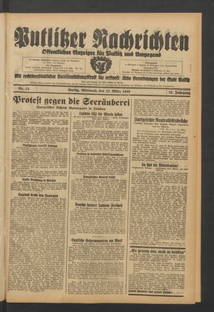 Putlitzer Nachrichten vom 27.03.1940