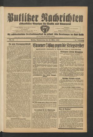Putlitzer Nachrichten vom 28.03.1940
