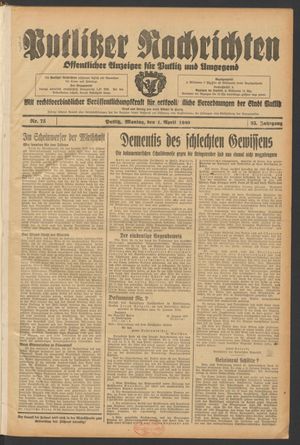 Putlitzer Nachrichten vom 01.04.1940