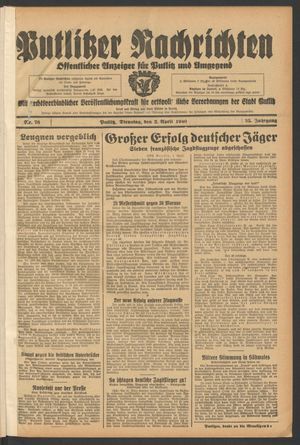 Putlitzer Nachrichten on Apr 2, 1940