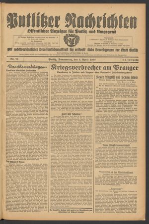 Putlitzer Nachrichten vom 04.04.1940