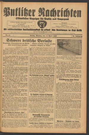 Putlitzer Nachrichten on Apr 15, 1940