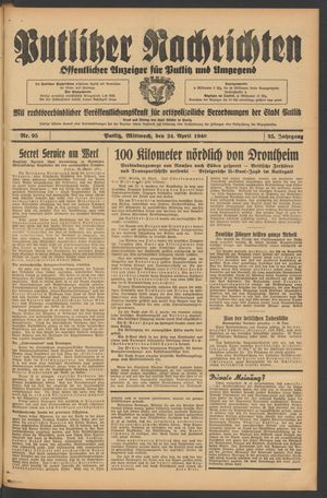 Putlitzer Nachrichten vom 24.04.1940