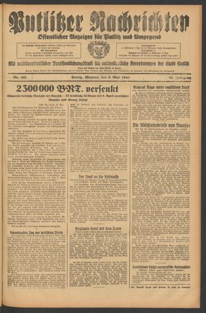 Putlitzer Nachrichten vom 06.05.1940