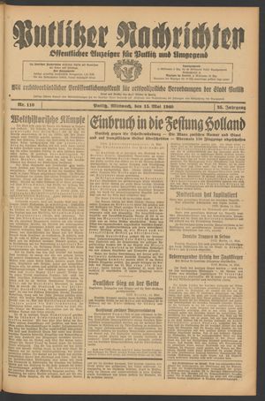 Putlitzer Nachrichten vom 15.05.1940