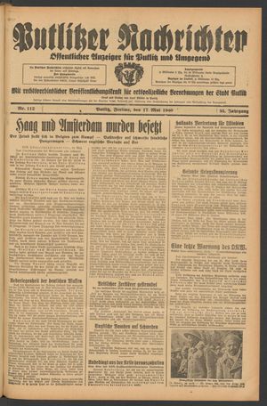 Putlitzer Nachrichten vom 17.05.1940