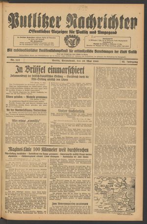 Putlitzer Nachrichten vom 18.05.1940