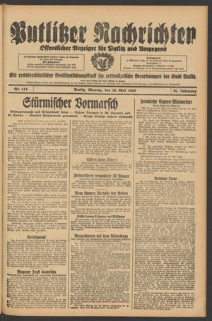 Putlitzer Nachrichten vom 20.05.1940