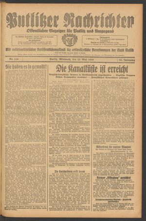 Putlitzer Nachrichten vom 22.05.1940