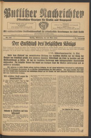 Putlitzer Nachrichten vom 29.05.1940