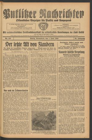 Putlitzer Nachrichten vom 01.06.1940