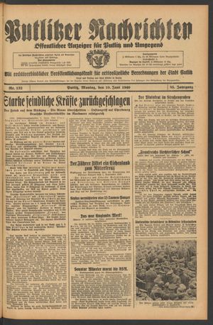 Putlitzer Nachrichten vom 10.06.1940
