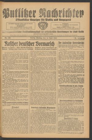 Putlitzer Nachrichten vom 14.06.1940