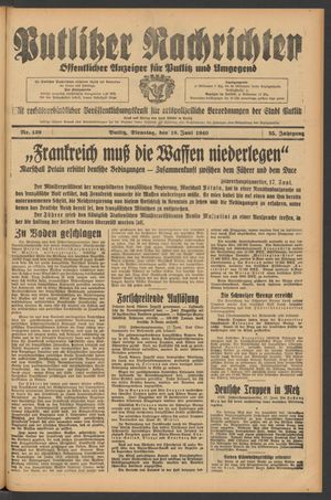 Putlitzer Nachrichten vom 18.06.1940