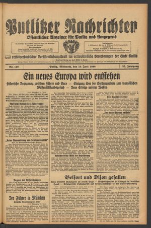 Putlitzer Nachrichten vom 19.06.1940