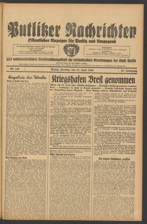 Putlitzer Nachrichten on Jun 21, 1940