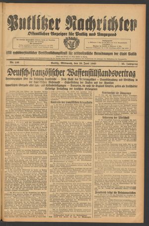 Putlitzer Nachrichten vom 26.06.1940
