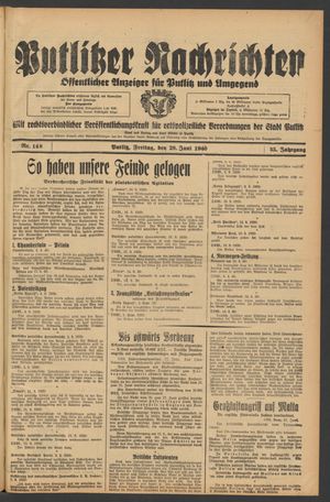Putlitzer Nachrichten vom 28.06.1940