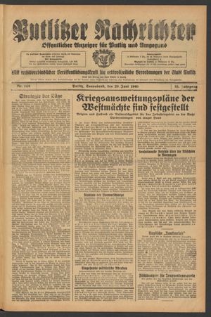 Putlitzer Nachrichten on Jun 29, 1940