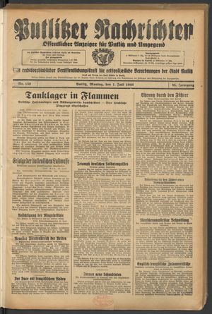 Putlitzer Nachrichten vom 01.07.1940