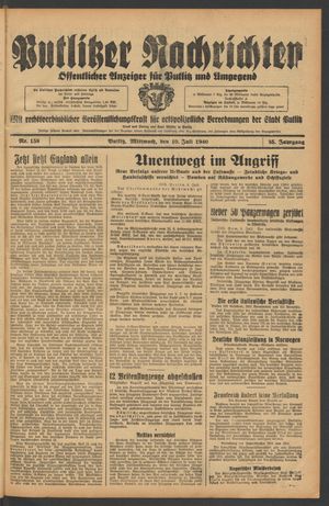 Putlitzer Nachrichten on Jul 10, 1940