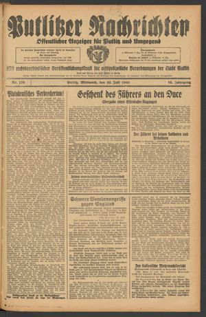 Putlitzer Nachrichten vom 24.07.1940