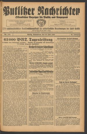 Putlitzer Nachrichten vom 27.07.1940