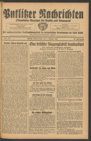 Putlitzer Nachrichten vom 01.08.1940