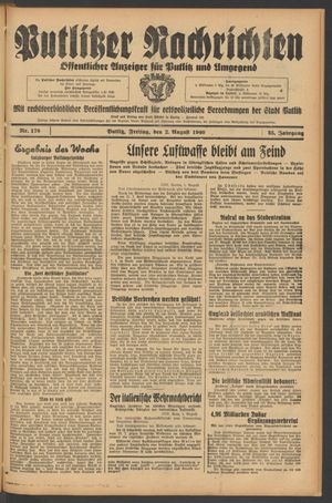 Putlitzer Nachrichten vom 02.08.1940