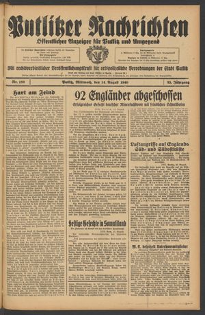 Putlitzer Nachrichten vom 14.08.1940