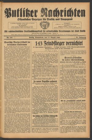 Putlitzer Nachrichten vom 17.08.1940