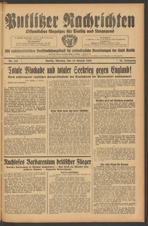 Putlitzer Nachrichten vom 19.08.1940