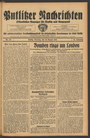 Putlitzer Nachrichten vom 20.08.1940