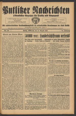 Putlitzer Nachrichten vom 21.08.1940