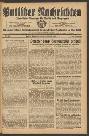 Putlitzer Nachrichten vom 22.08.1940