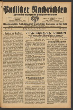 Putlitzer Nachrichten vom 27.08.1940