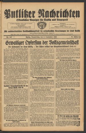 Putlitzer Nachrichten vom 05.09.1940