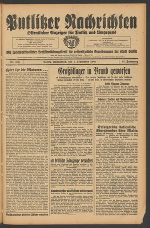 Putlitzer Nachrichten vom 07.09.1940
