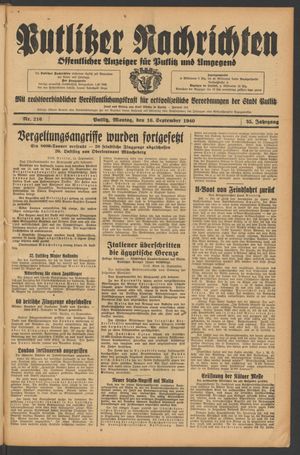Putlitzer Nachrichten vom 16.09.1940