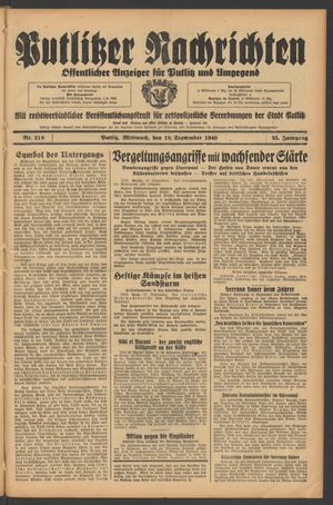 Putlitzer Nachrichten vom 18.09.1940