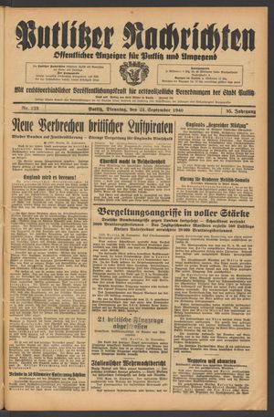 Putlitzer Nachrichten vom 24.09.1940