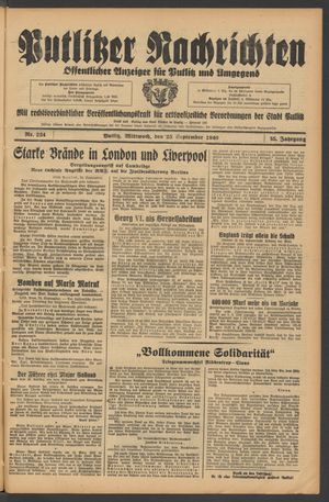 Putlitzer Nachrichten vom 25.09.1940