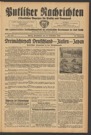 Putlitzer Nachrichten vom 28.09.1940